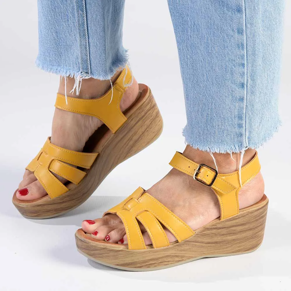 Alessio Ladies Platform Fashion Sandal - Mustard