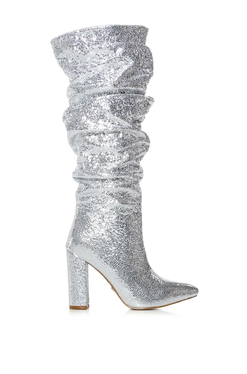 AZALEA WANG CAFFEINE SILVER CHUNKY SLOUCH BOOTIE