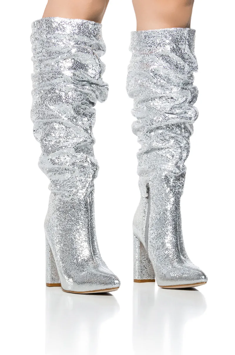 AZALEA WANG CAFFEINE SILVER CHUNKY SLOUCH BOOTIE