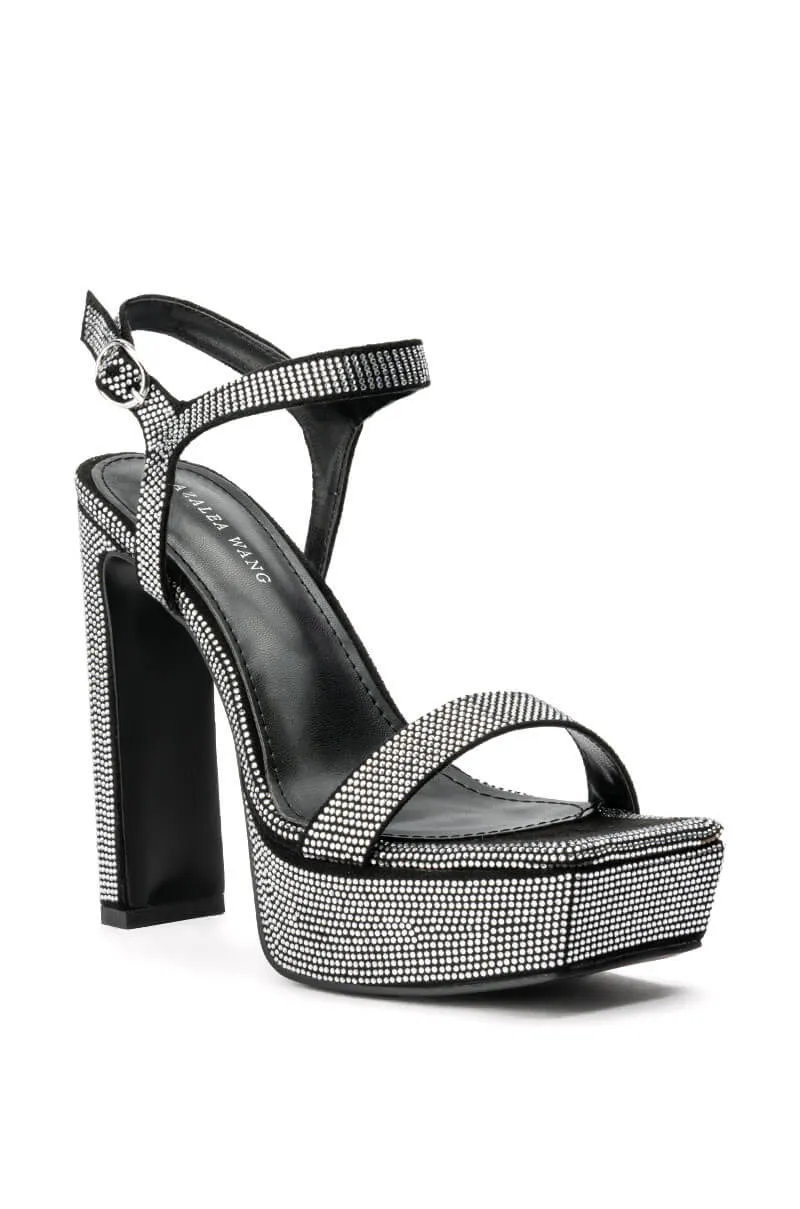 AZALEA WANG CHANTEL RHINESTONE PLATFORM CHUNKY SANDAL IN BLACK