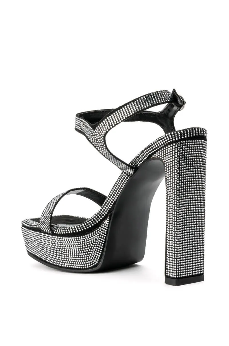 AZALEA WANG CHANTEL RHINESTONE PLATFORM CHUNKY SANDAL IN BLACK