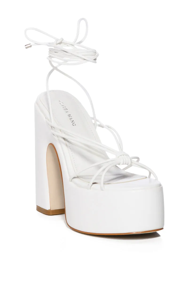 AZALEA WANG CHARM CHUNKY PLATFORM LACE UP SANDAL IN WHITE