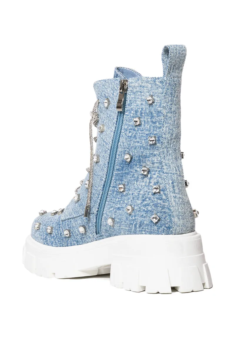 AZALEA WANG GET WHAT SHE LIKE EMBELLISHED BOOTIE IN DENIM