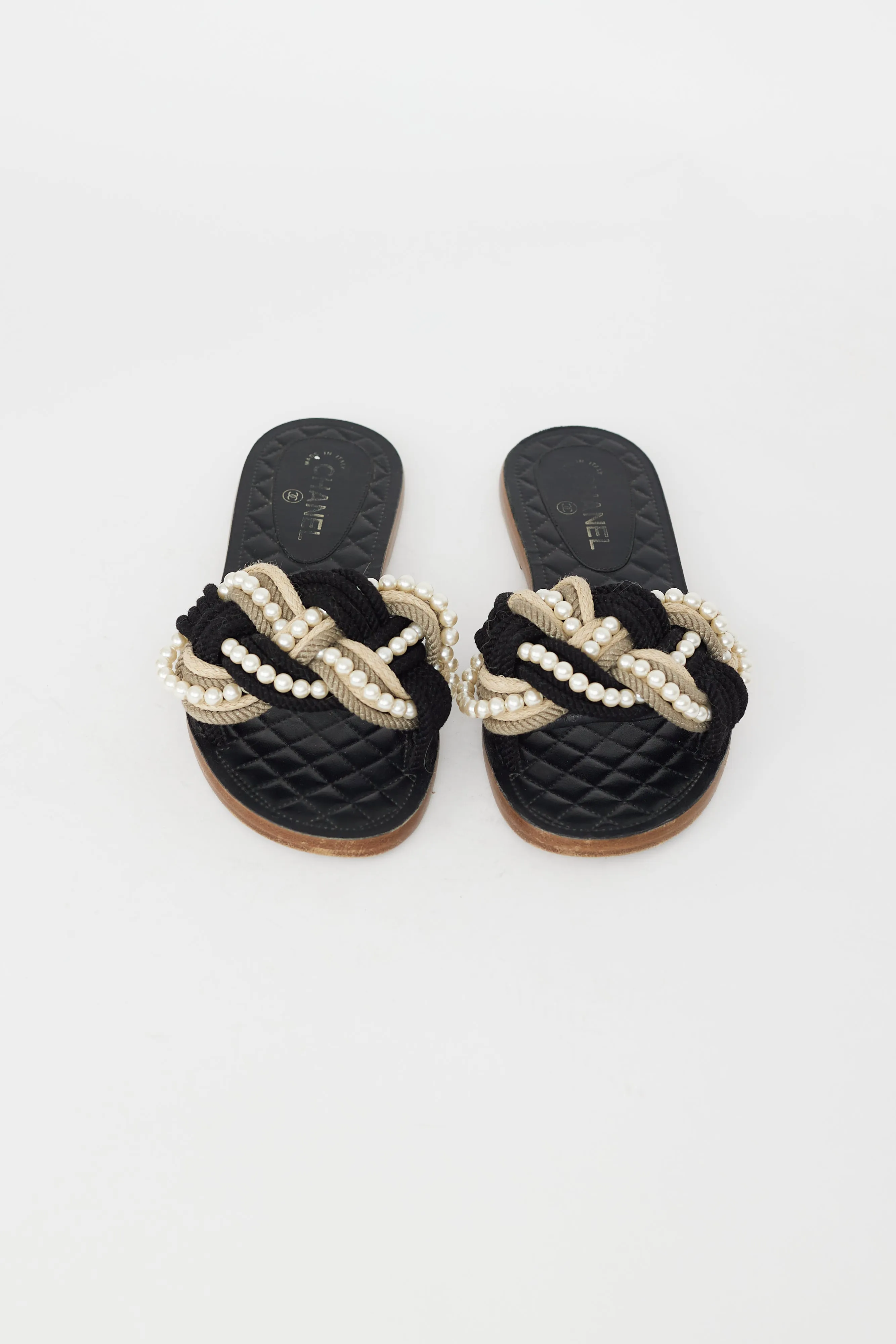 Black & Beige Rope Pearl Slide