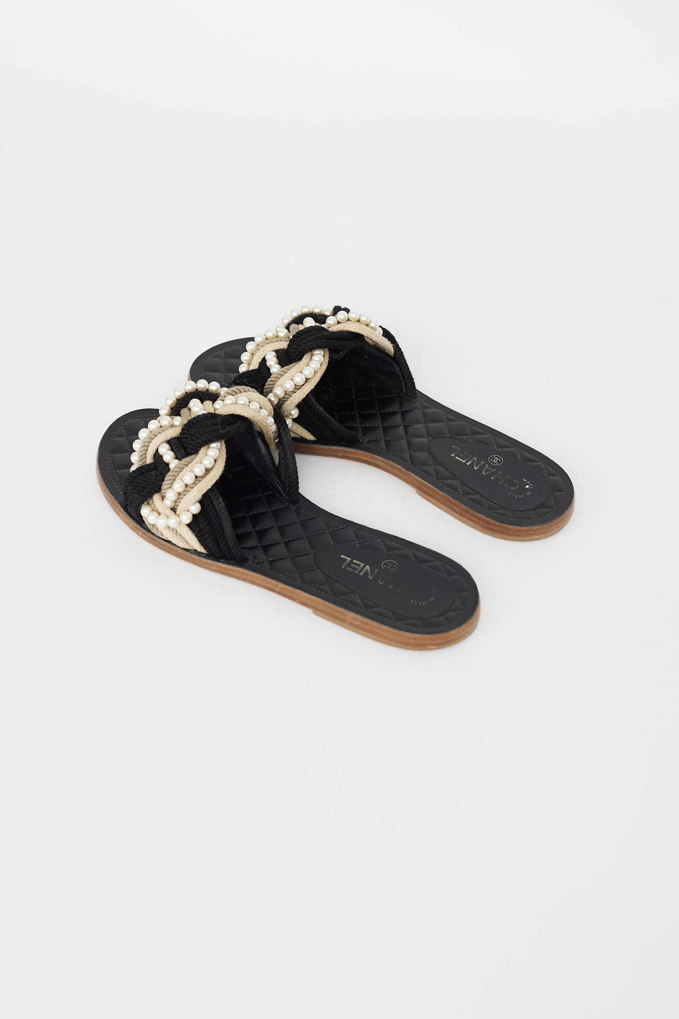 Black & Beige Rope Pearl Slide