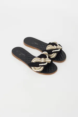 Black & Beige Rope Pearl Slide