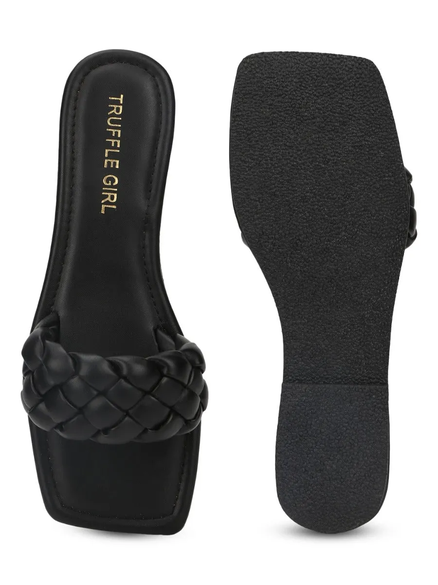 Black PU Quilted Strap Slip Ons