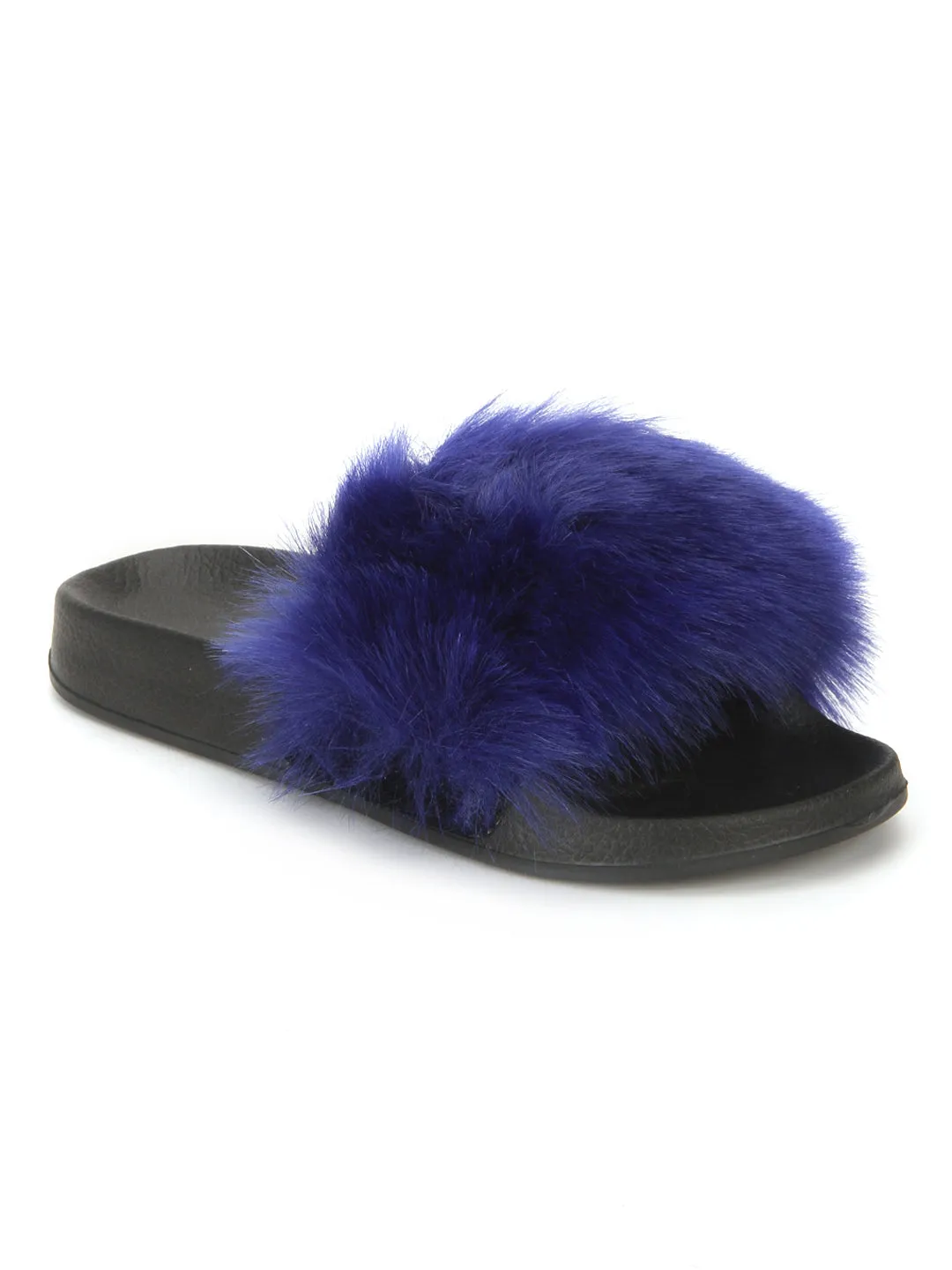 Cobalt Black Fur Sliders