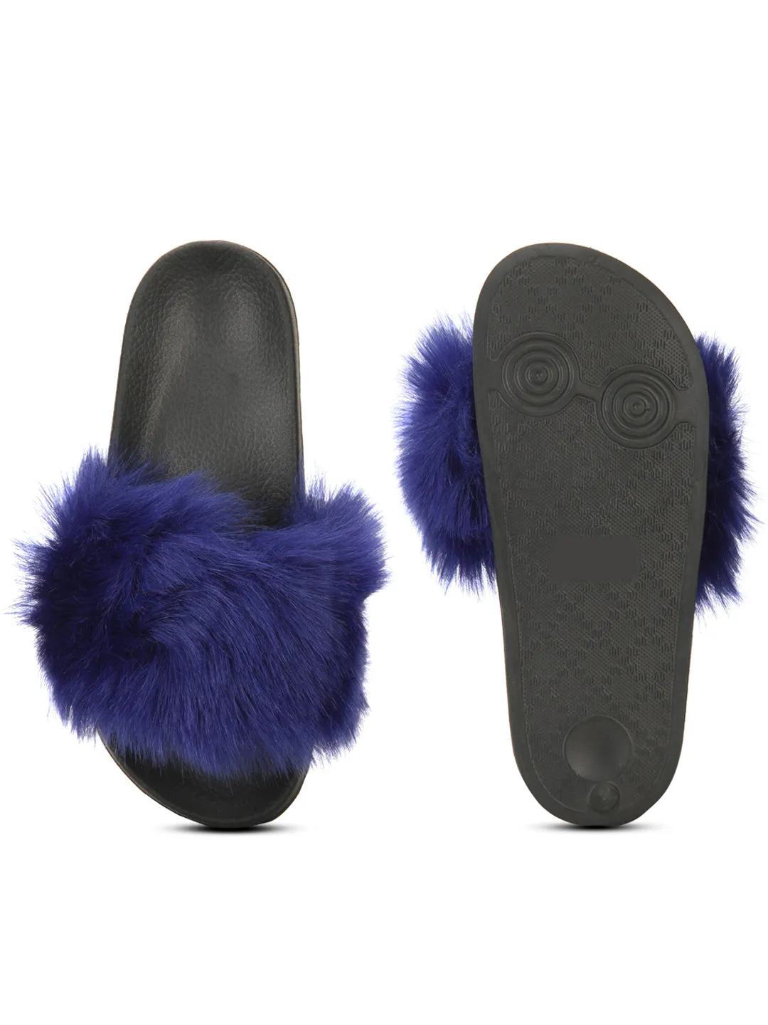 Cobalt Black Fur Sliders