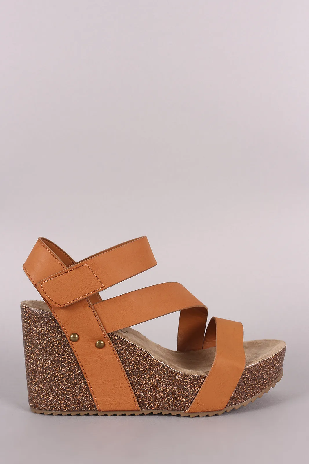 Comfy Soles Asymmetrical Strap Cork Platform Wedge