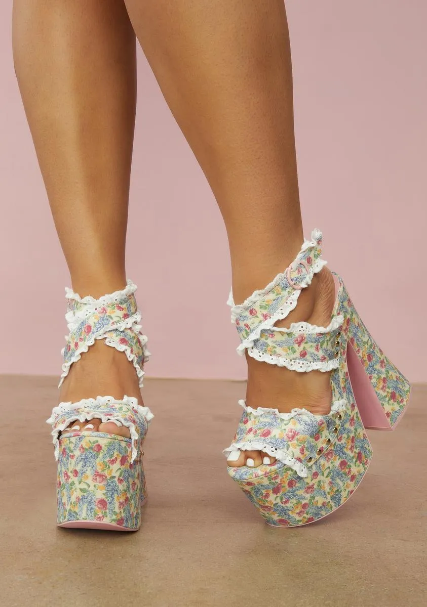 Cottage Calling Floral Satin Platforms