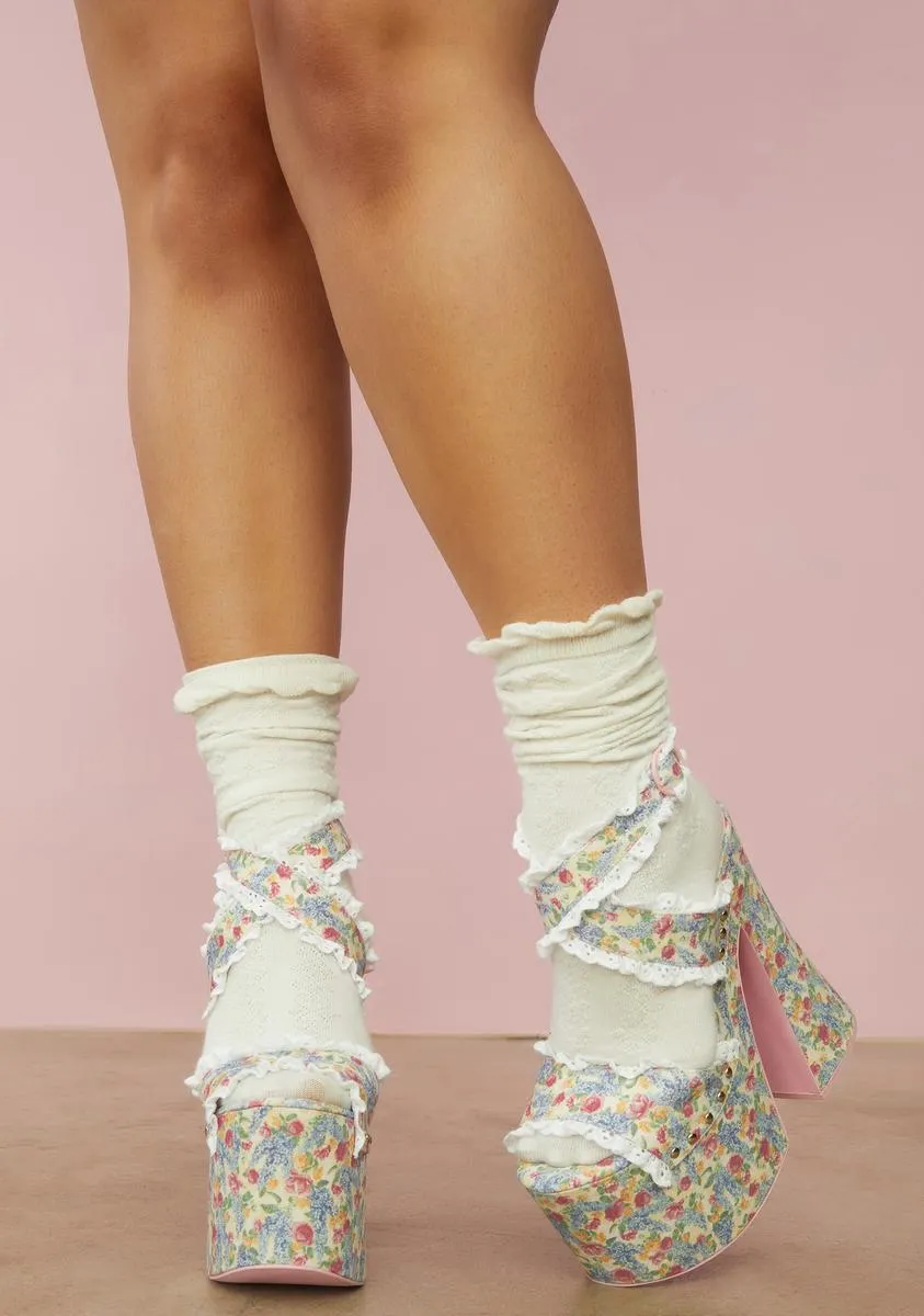 Cottage Calling Floral Satin Platforms