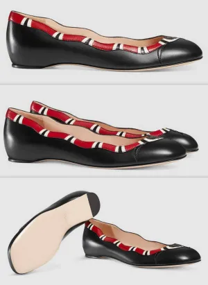 Leather Kingsnake Ballet Flat, Black