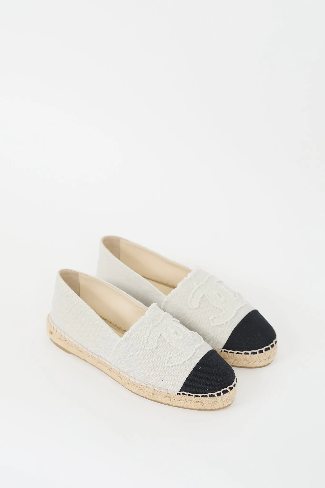 Light Grey & Black Canvas CC Espadrille Flat