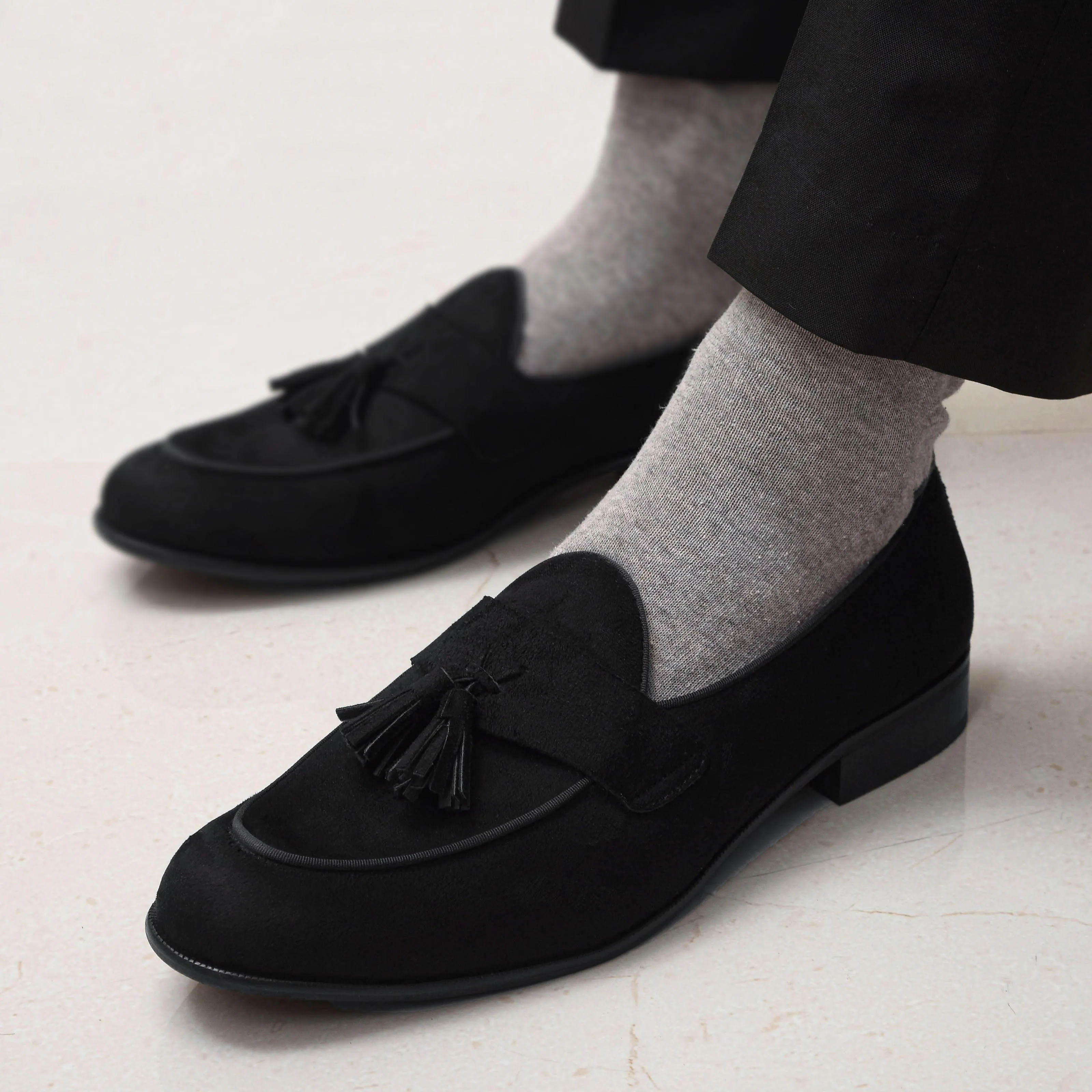 LUNA | BLACK SUEDE TASSEL SLIP-ON