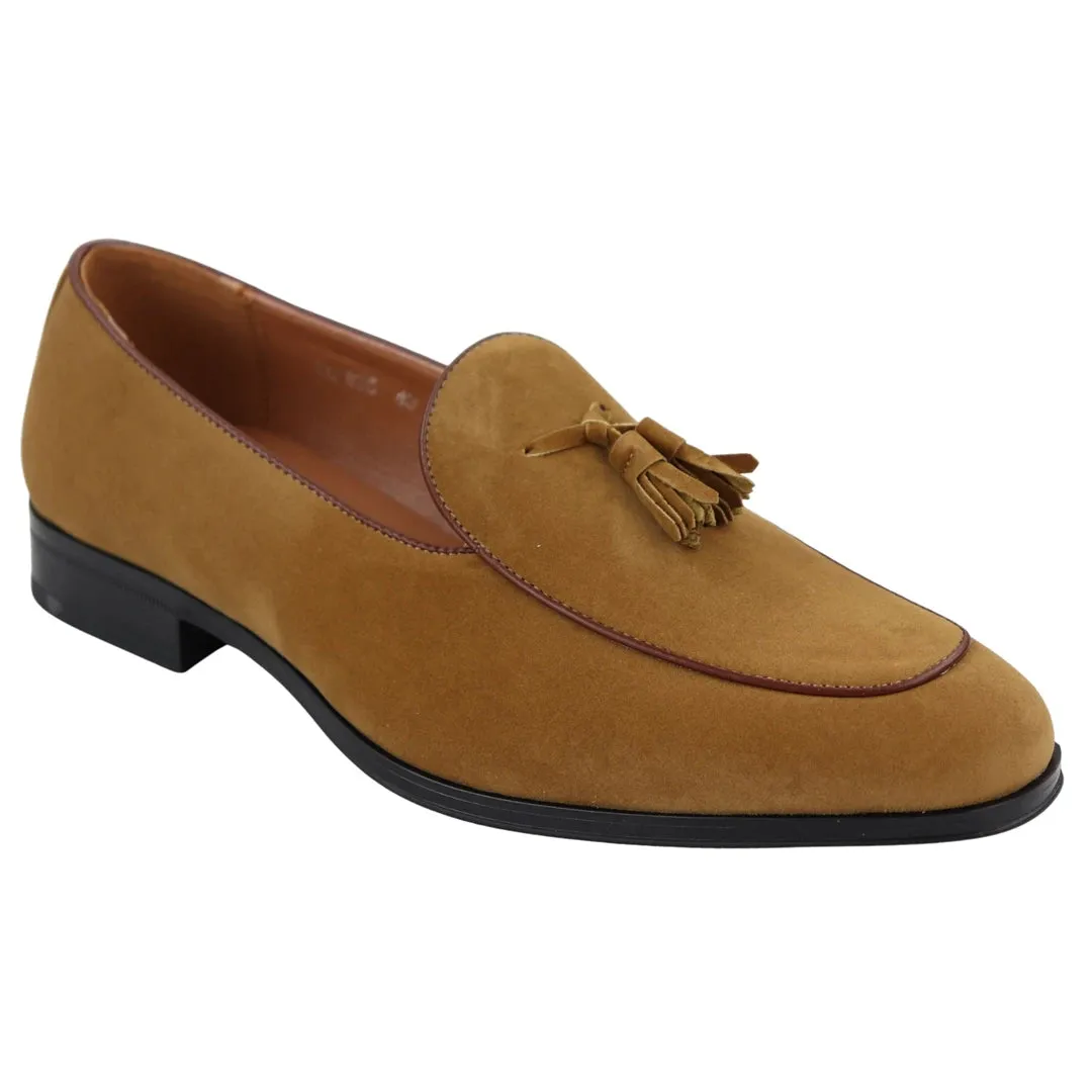 Mens Suede Loafers Smart Casual Tassel Moccasins Slip On Dress Shoes