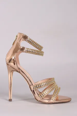 Metallic Rhinestone Beaded Accent Strappy Stiletto Heel