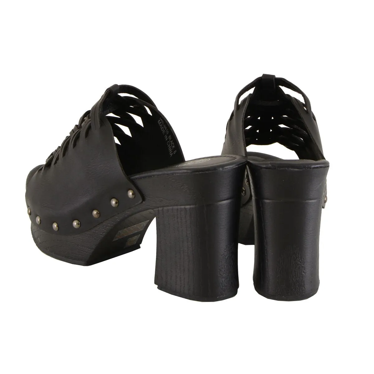 Milwaukee Leather MBL9410 Women's Black Open Toe Fashion Casual Platform Wedges with Studs