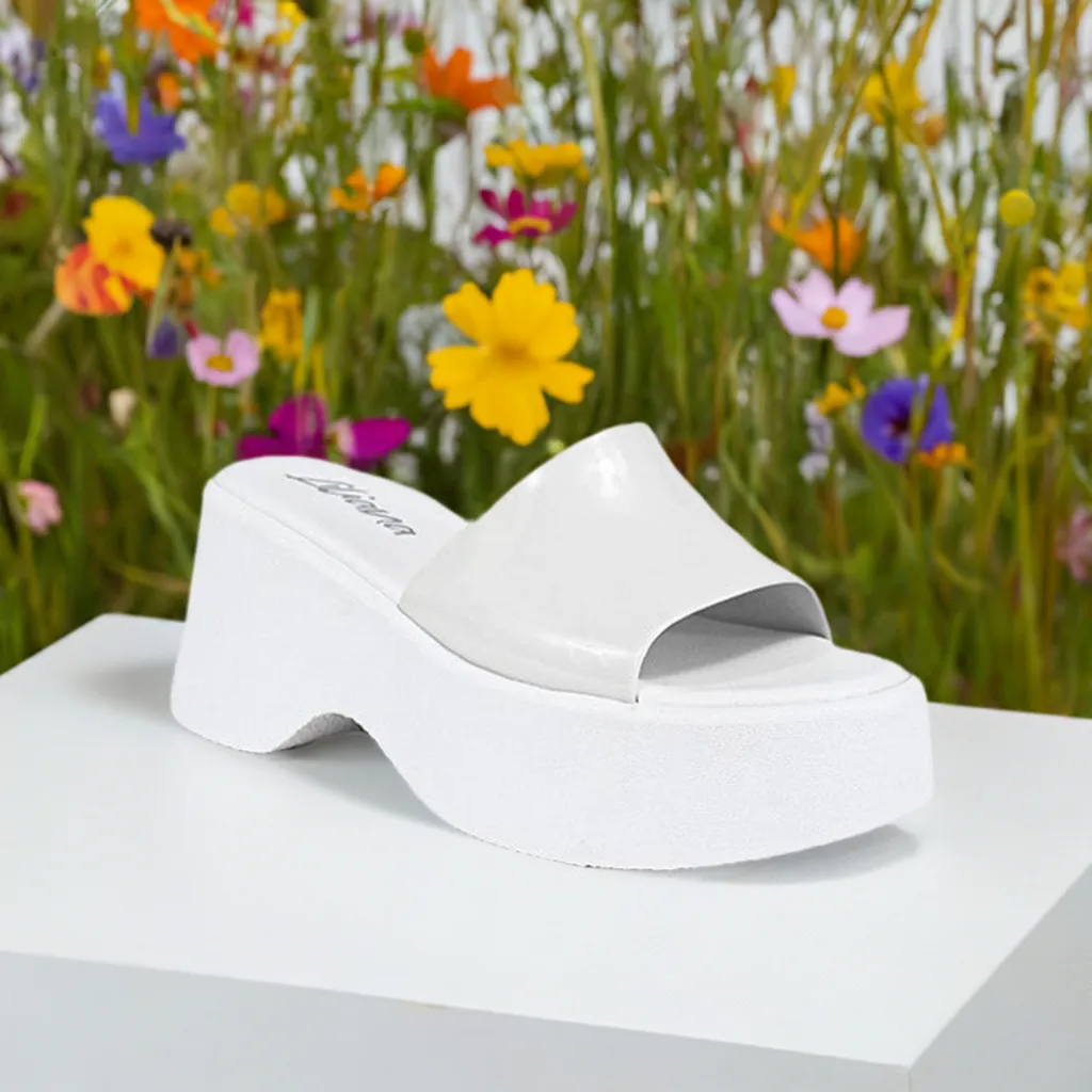 ONG-1 White Faux Patent - Open Toe