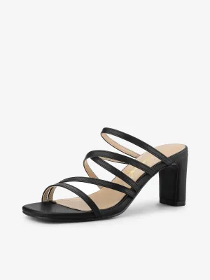 Open Toe Crisscross Strap Strappy Block Slide Heel Sandals