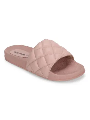 Pink PU Crisscross Quilted Slip Ons