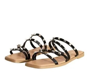 Strappy Stud Flat Slides