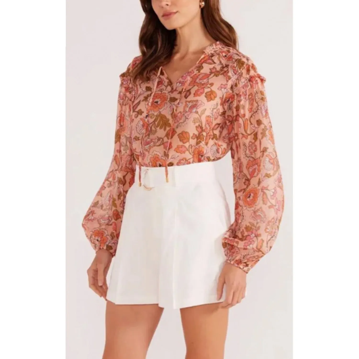 Top Amelia Long Sleeve Blouse - Peach Floral