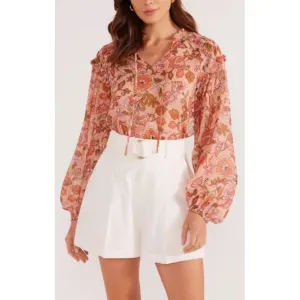 Top Amelia Long Sleeve Blouse - Peach Floral