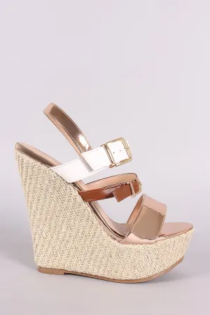 Tri-Tone Strappy Buckled Platform Wedge