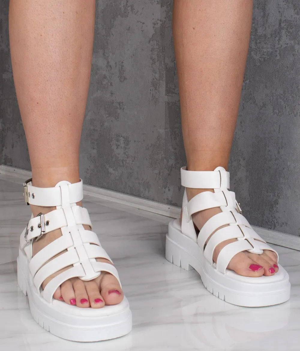 White Chunky Platform Caged Gladiator Sandal