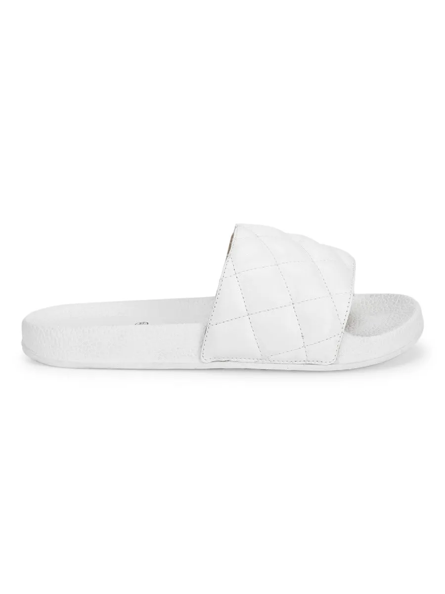 White PU Crisscross Quilted Slip Ons