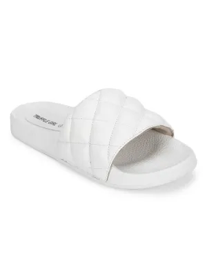 White PU Crisscross Quilted Slip Ons