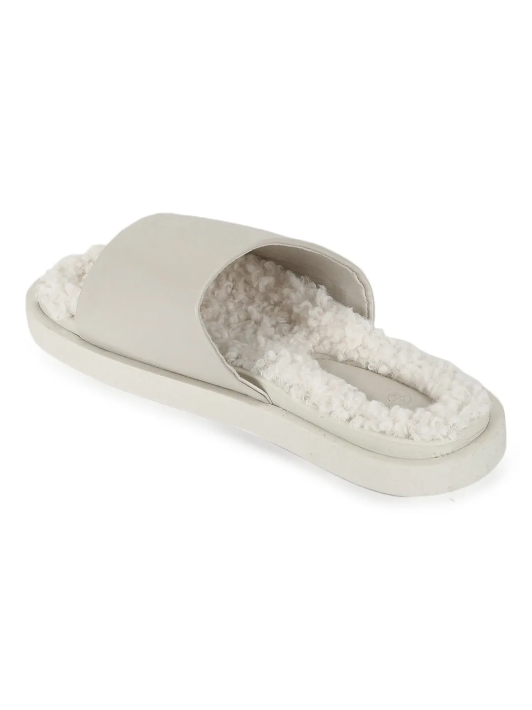 White PU Faux Fur Fuzzy Slip Ons