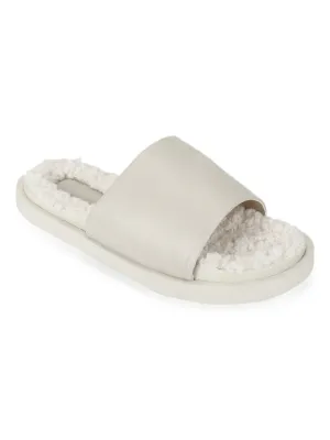 White PU Faux Fur Fuzzy Slip Ons