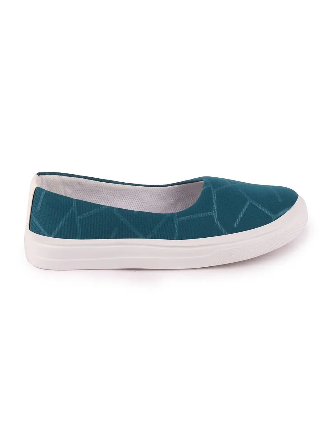 Women Blue Casual Canvas Slip-On Ballerina