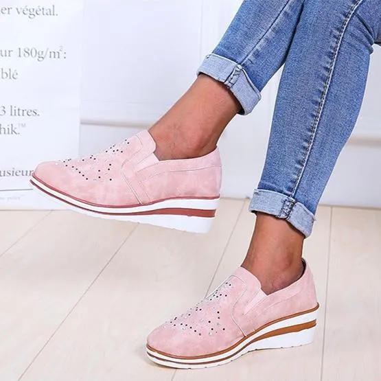 Women rhinestone breathalbe slip on wedge sneakers