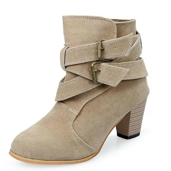 Women's block heel buckle strap ankle boots