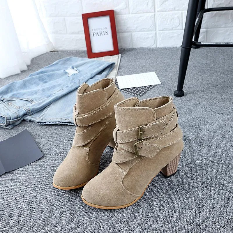 Women's block heel buckle strap ankle boots