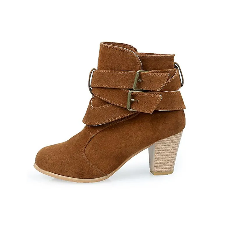 Women's block heel buckle strap ankle boots